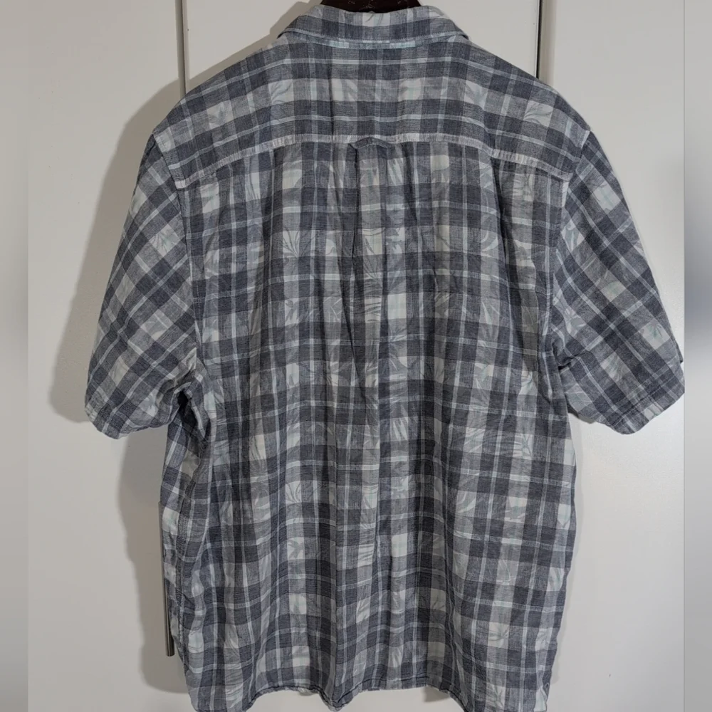 Tommy Bahama Blue Faint Hibiscus & Plaid Check Button Down Shirt Size XXL